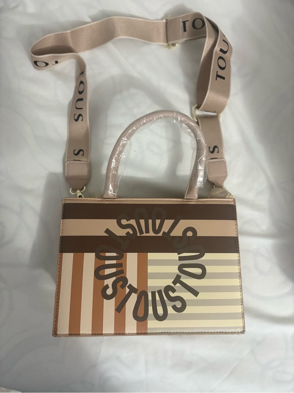 Tous Repli Striped Top-Handle Crossbody Bag in Beige, Brown and Tan